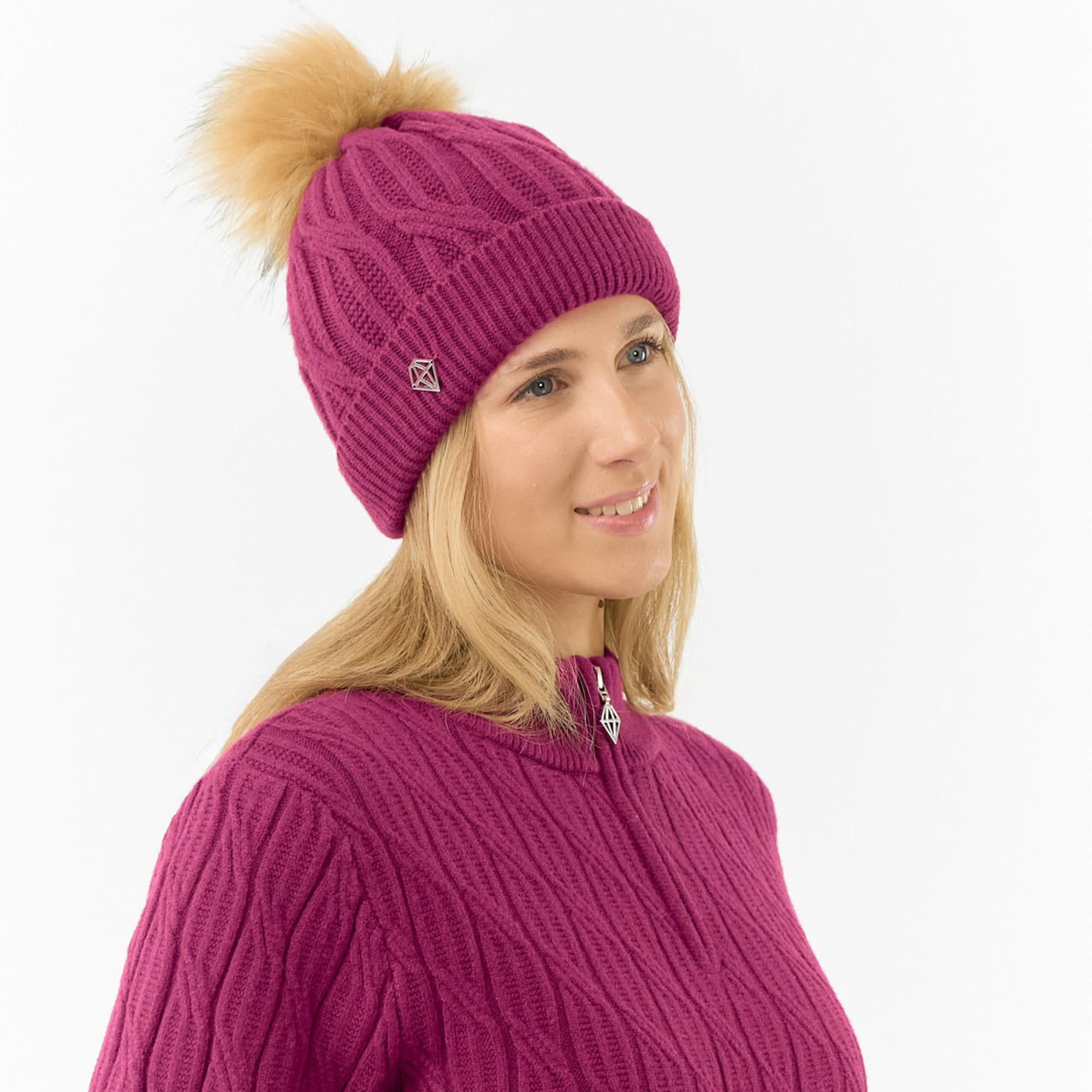 Pure Golf Suzie Margot Knit Waterproof Ladies Bobble Hat Plum